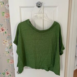 Poetry 100% Linen Relaxed Green Women's Cropped Tee